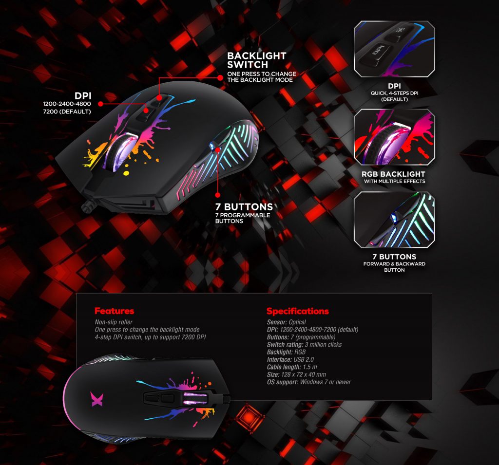 Mouse Con Botones Programables X-MICRO Mouse gaming con 7 botones programables (7200DPI) XGM-215 – X-Micro