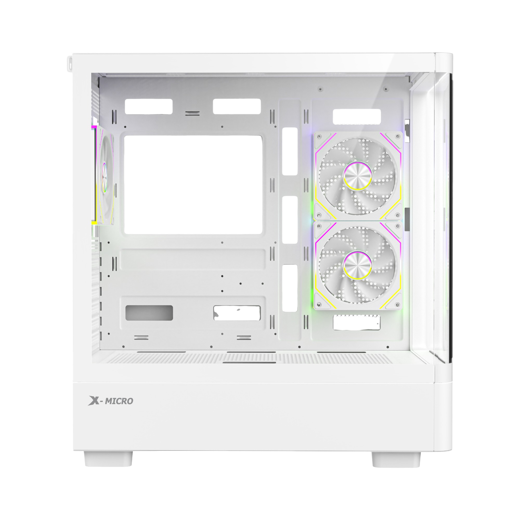 X-MICRO Gabinete Gamer Invictus Core 5 LCD con pantalla de 5″ – Blanco - CSIC-5L-1W