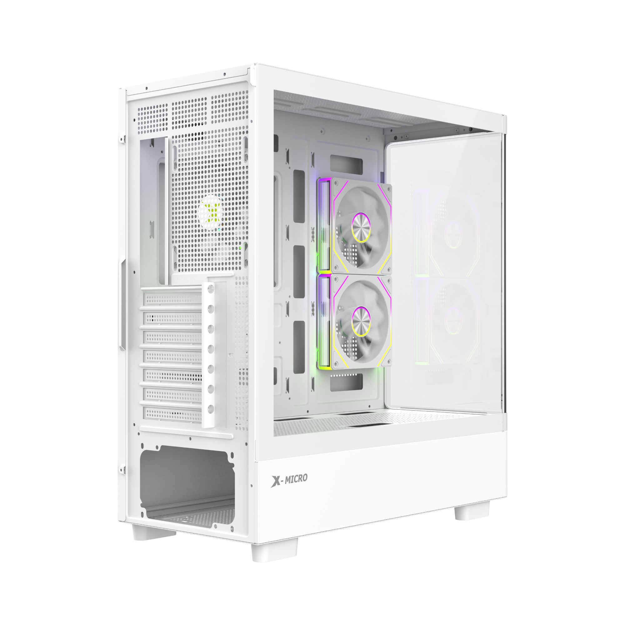 X-MICRO Gabinete Gamer Invictus Core 5 LCD con pantalla de 5″ – Blanco - CSIC-5L-1W