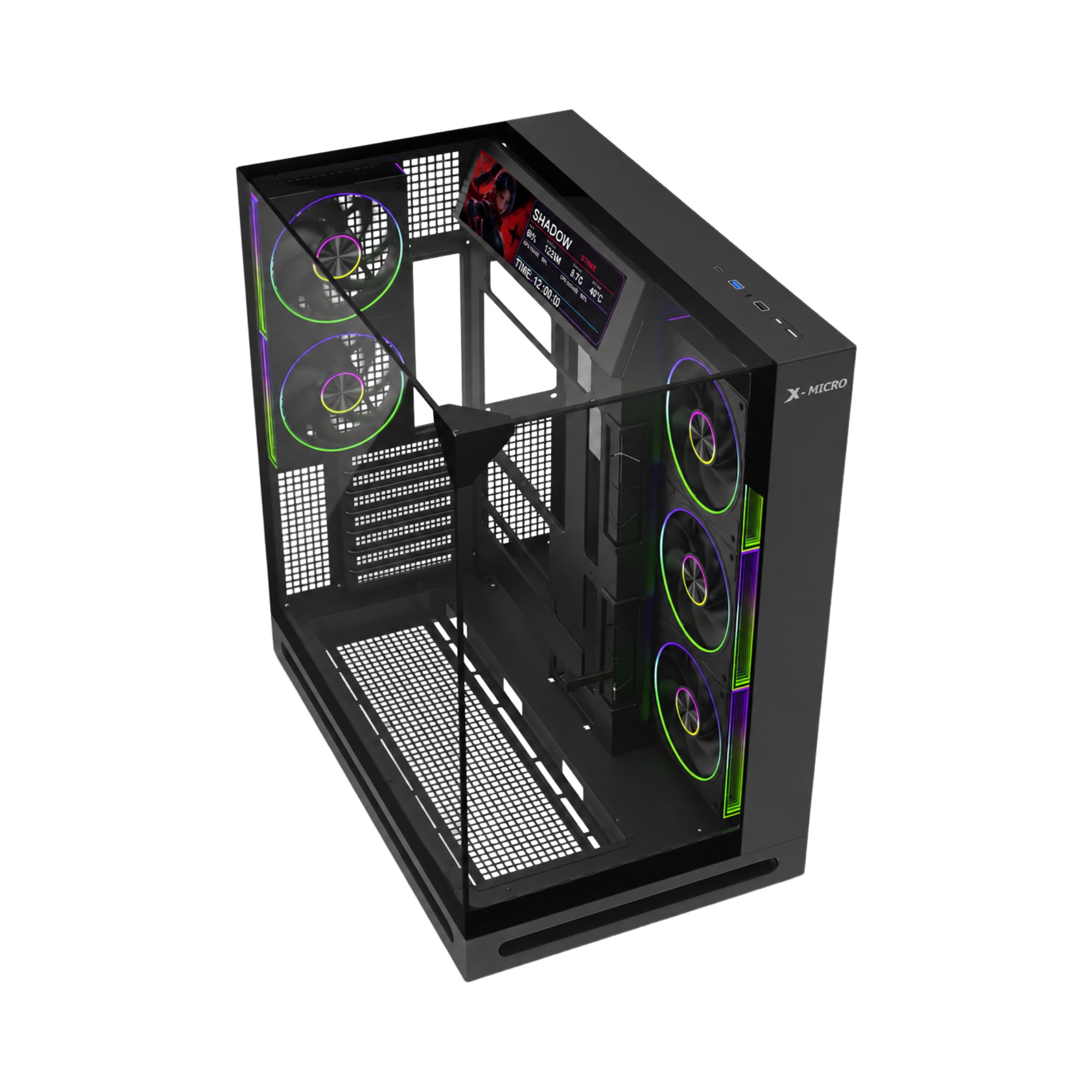 X-MICRO Gabinete Gamer Invictus Ultra 9 LCD con pantalla de 9,16″ – Negro - CSIU-9L-1B